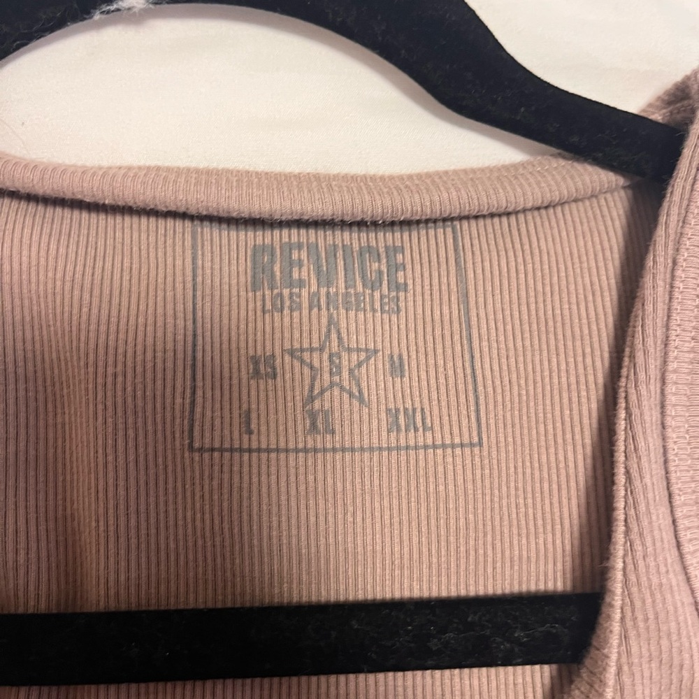 REVICE Ribbed Scoop Tank Top - Dusty Rose with Black Logo - Picture 4 of 4